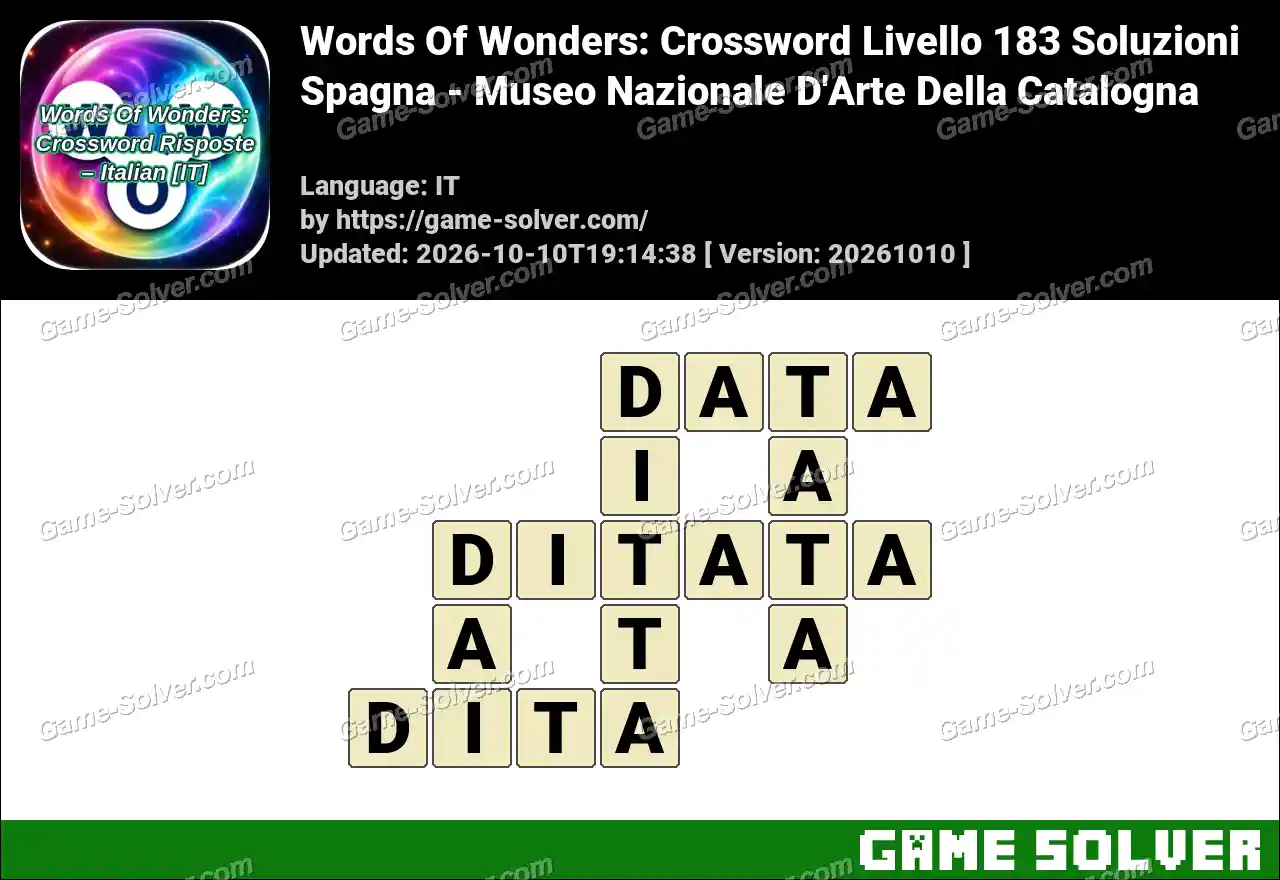Words Of Wonders: Crossword Livello 183 Soluzioni – Spagna – Museo Nazionale D’Arte Della Catalogna